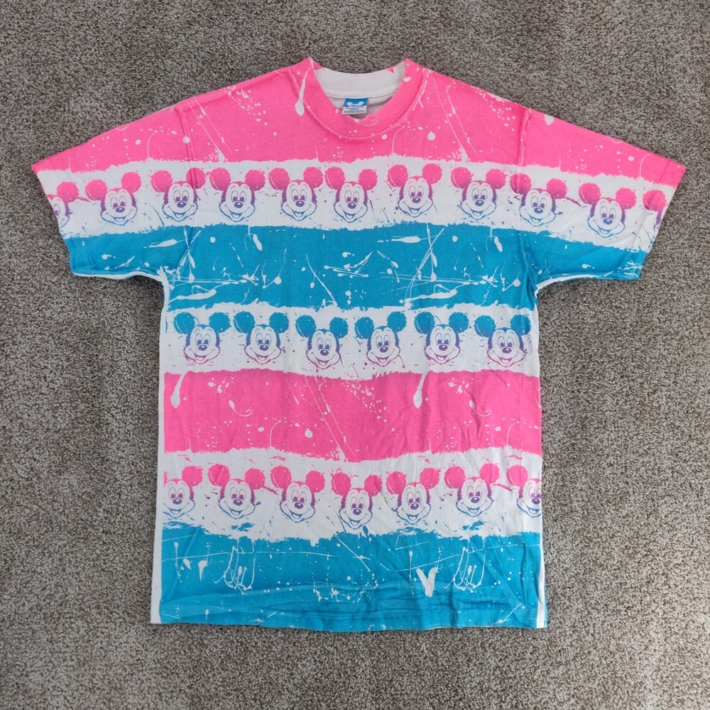 Vintage Mickey Mouse Shirt Tie Dye Disney 1990s Splatter All Over Print OSFA USA